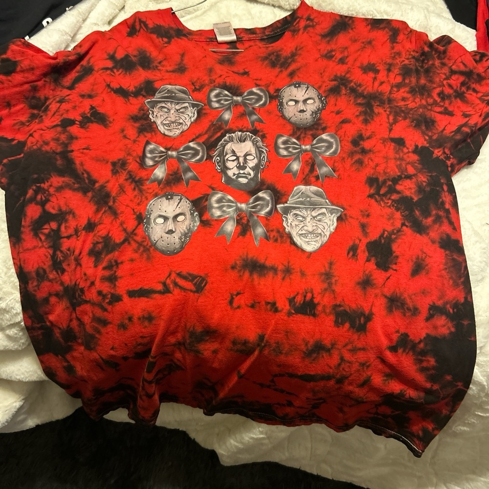 Horror Icons Red and Black Tie-Dye Tee